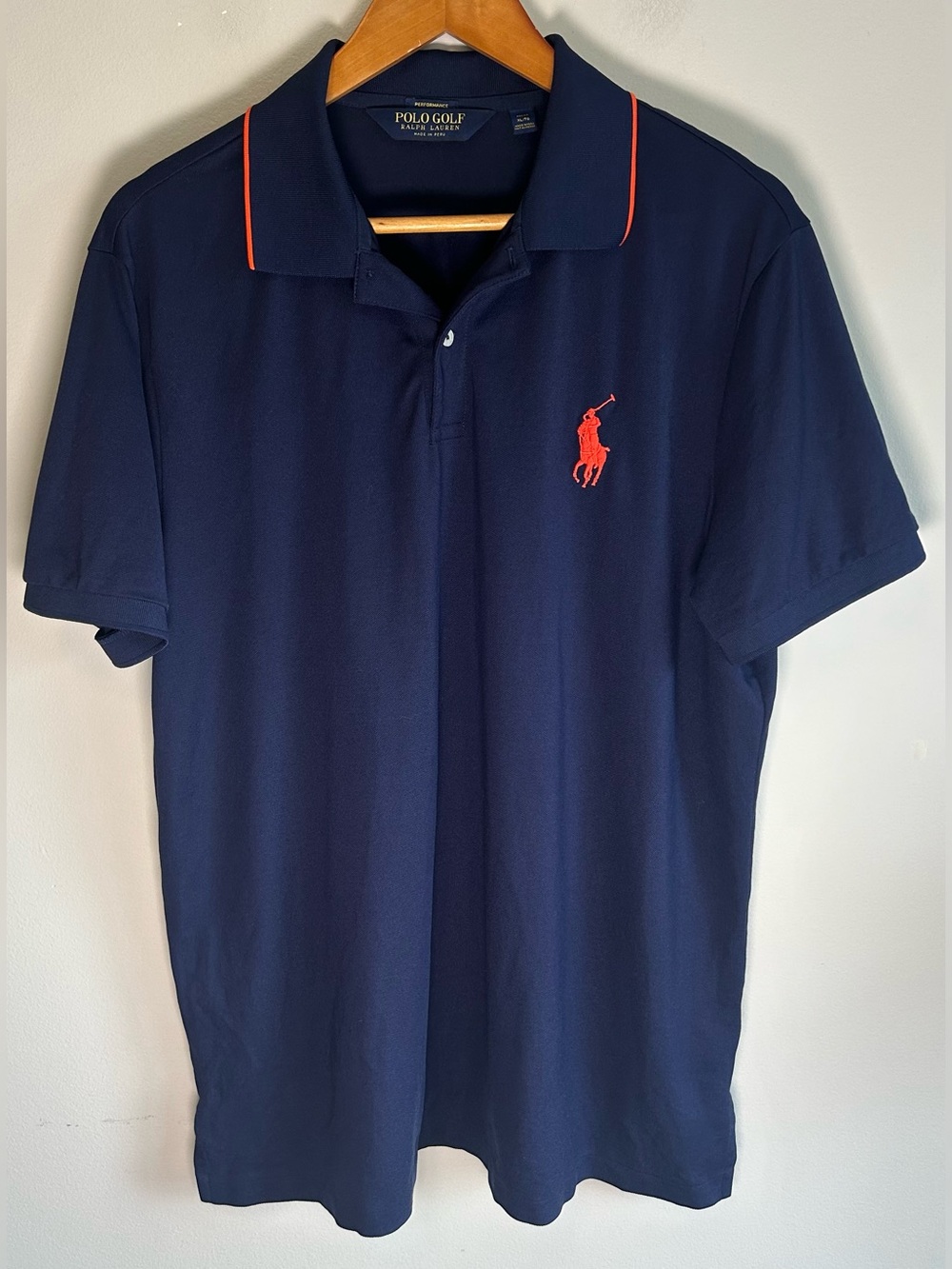 Polo Golf Ralph Lauren Mens Polo Shirt Sz L Pro Fit Blue Orange Pima Performance